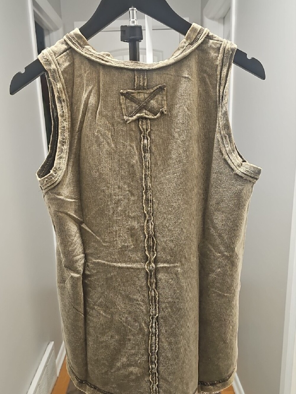 Zenana Outfitters Washed Olive Tank with Henley Placket - Picture 2 of 5